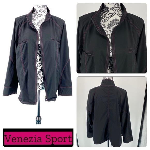 Venezia Sport black with pink full zip jacket. Full zip.  Zippered pockets. - Picture 1 of 8